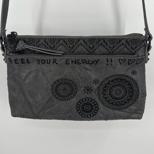 Desigual Gray & Black Embroidered Adjustable Strap Crossbody Purse